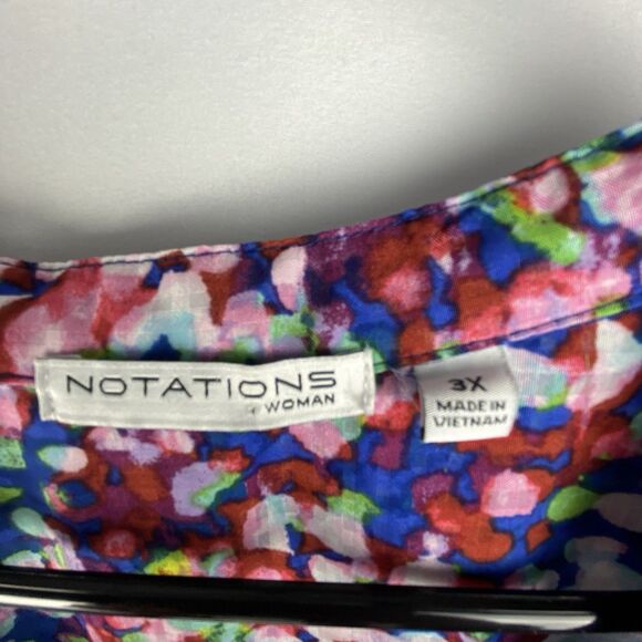 Notations Blouse Women's 3X Split Button Neck Pleated Roll Tab Sleeve Peasant - Picture 10 of 12